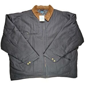 Tri Mountain Men 6XLT Black Canvas Corduroy Collar Quilted Lined Work Jacket NEW
